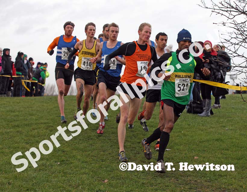 Yared Hagos (Wallsend) leads eventual winner Dan Garbutt (Durham City) during the senior mens North Eastern Cross Country, Champs., Temple Park, South Shields. Photo: David T. Hewitson/Sports for All Pics